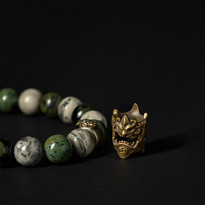 Pulsera de protección PiXiu del zodíaco con Buddha Stones, jaspe gris natural, jaspe Kambamba, citrino y caballo - image 6