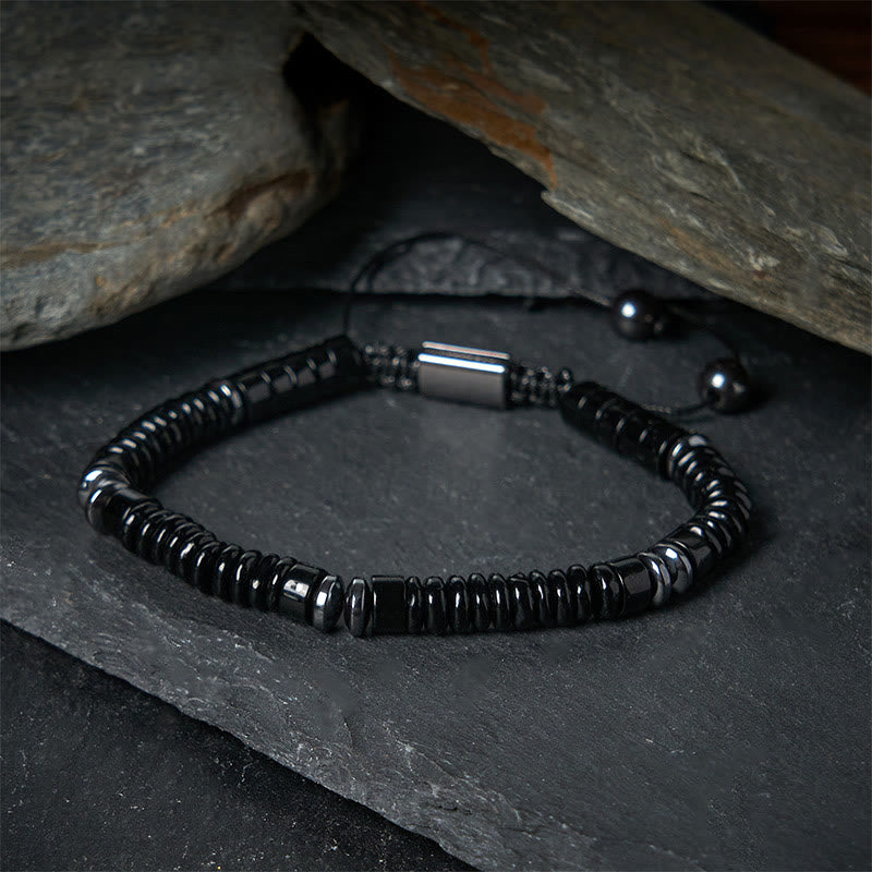 Pulsera de cuerda de fuerza con Buddha Stones, obsidiana negra pequeña, aventurina verde, jaspe gris, ojo de tigre - image 1