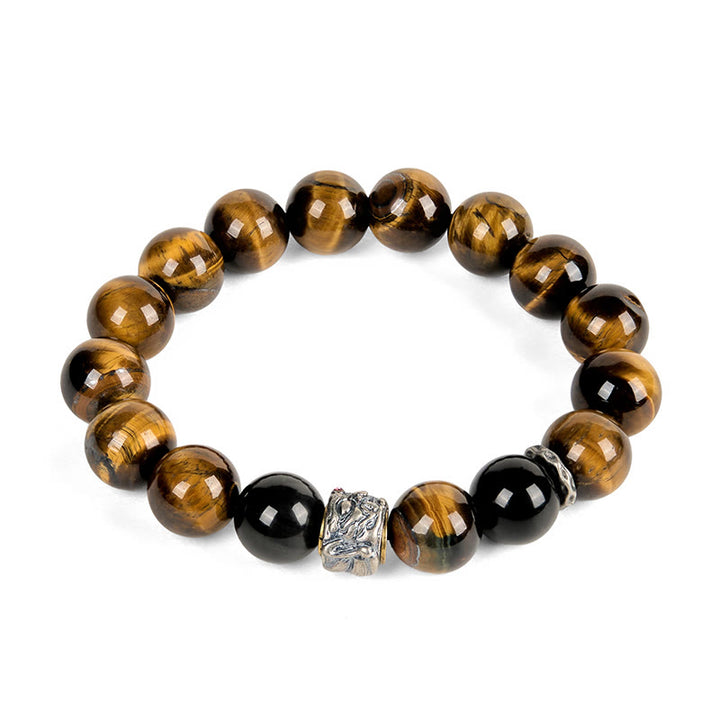 Pulsera de meditación con cabeza de Buda de obsidiana plateada con ojo de tigre y Buddha Stones - image 4