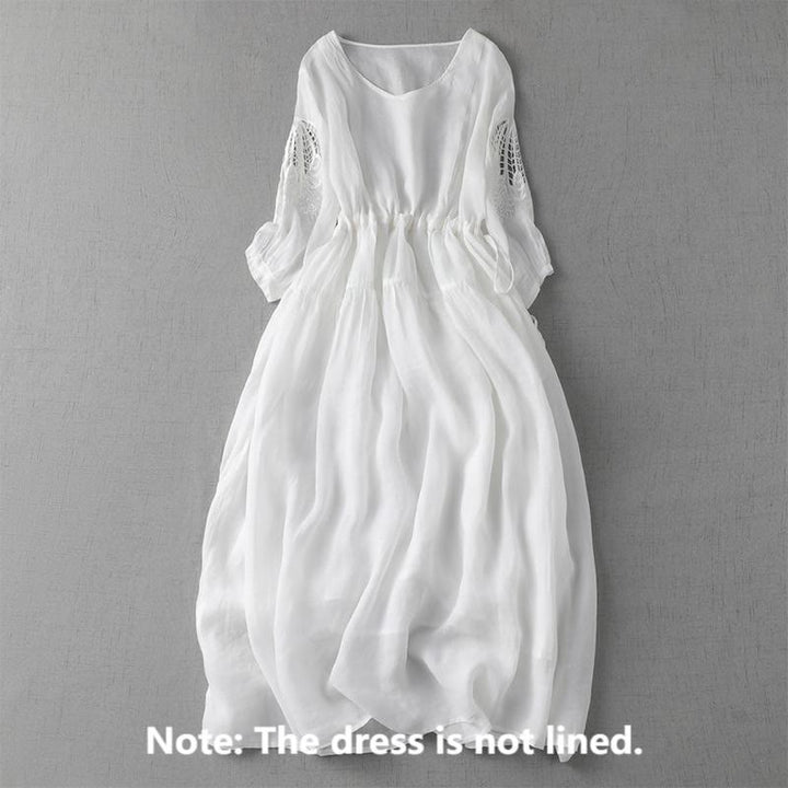 Vestido midi con bolsillos, mangas abullonadas y bordado de Buddha Stones - image 20