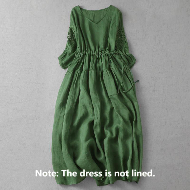 Vestido midi con bolsillos, mangas abullonadas y bordado de Buddha Stones - image 2