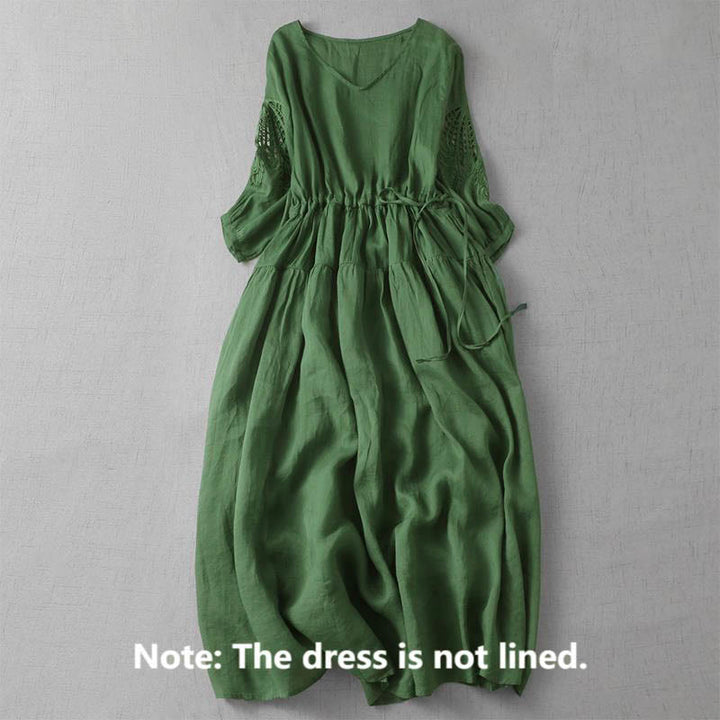 Vestido midi con bolsillos, mangas abullonadas y bordado de Buddha Stones - image 2