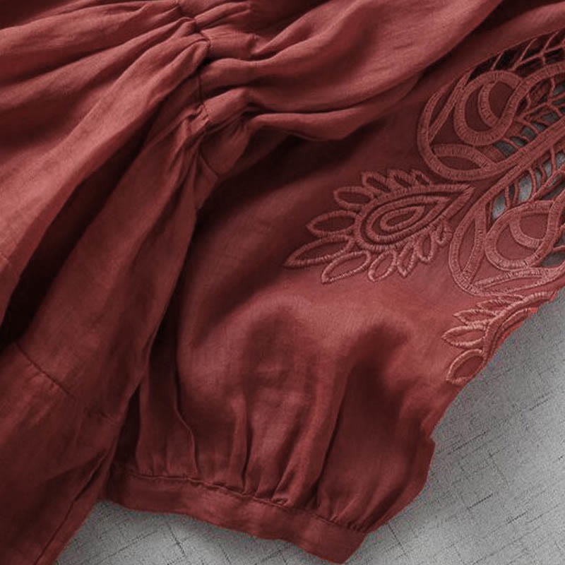 Vestido midi con bolsillos, mangas abullonadas y bordado de Buddha Stones - image 4