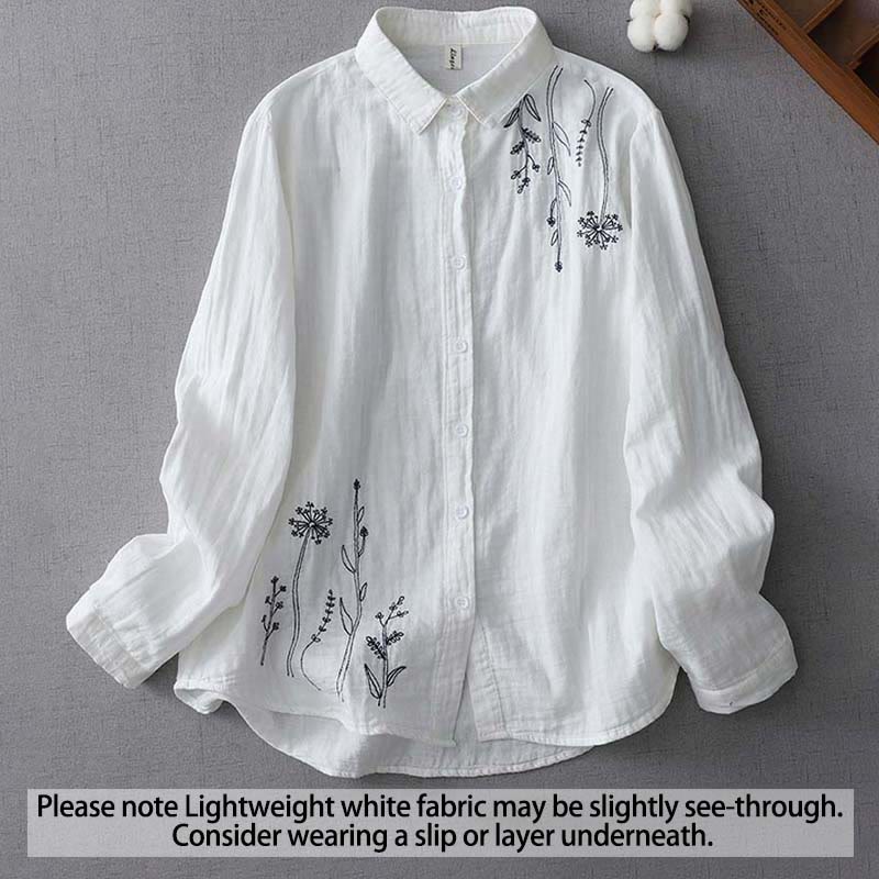 Camisa de algodón de manga larga para mujer con botones de flores de diente de león y Buddha Stones Fall - Blanco - US14, UK/AU18, EU46 (3XL) - image 1
