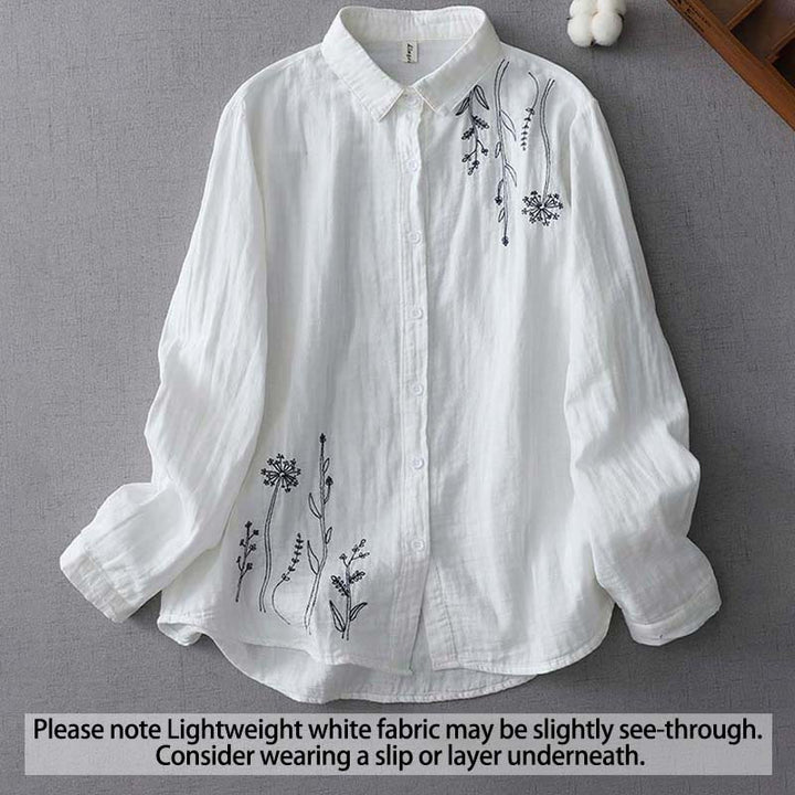 Camisa de algodón de manga larga para mujer con botones de flores de diente de león y Buddha Stones Fall - Blanco - US14, UK/AU18, EU46 (3XL) - image 1