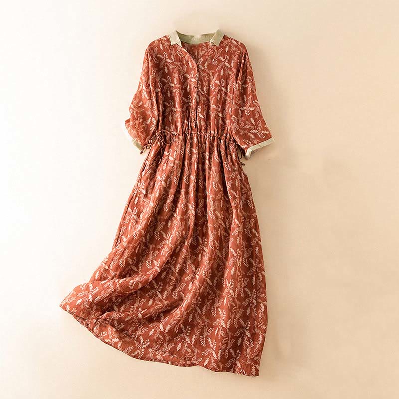 Vestido midi con estampado floral en contraste de color y media manga con bolsillos de Buddha Stones - Ladrillo refractario - US12, UK/AU16, EU44 (3XL) - image 20