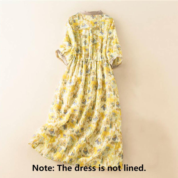 Vestido midi con estampado floral en contraste de color y media manga con bolsillos de Buddha Stones - image 15