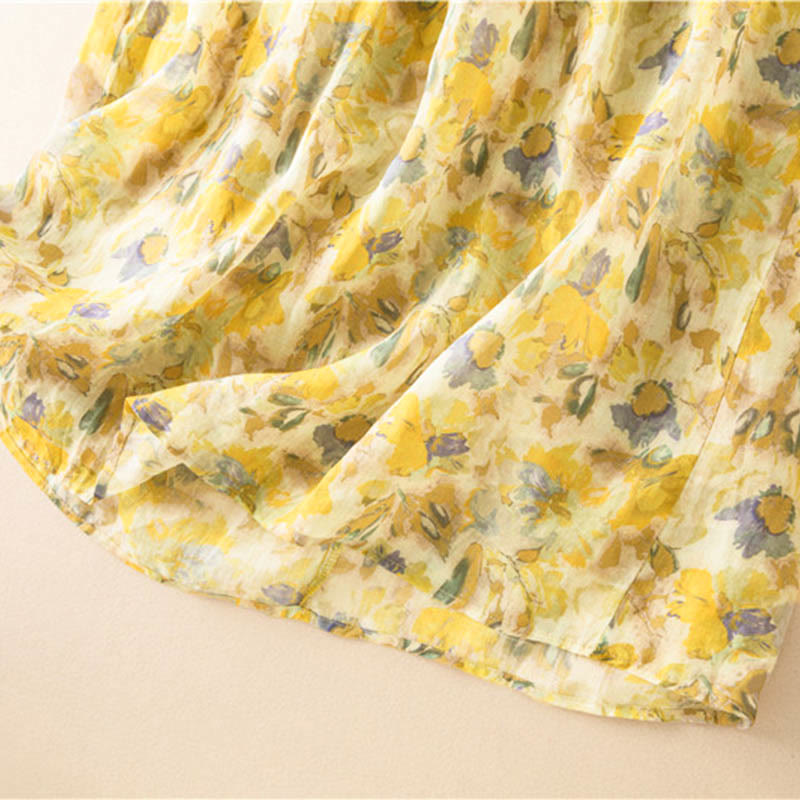 Vestido midi con estampado floral en contraste de color y media manga con bolsillos de Buddha Stones - image 19