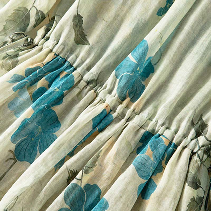 Vestido midi con estampado floral en contraste de color y media manga con bolsillos de Buddha Stones - image 3