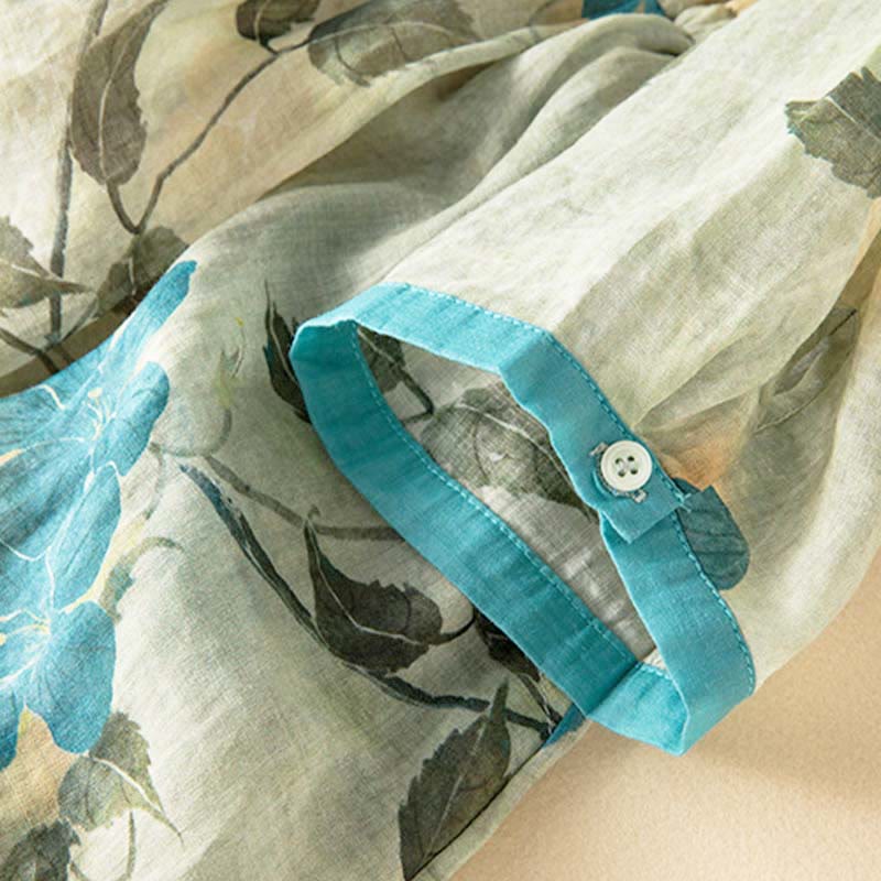 Vestido midi con estampado floral en contraste de color y media manga con bolsillos de Buddha Stones - image 6