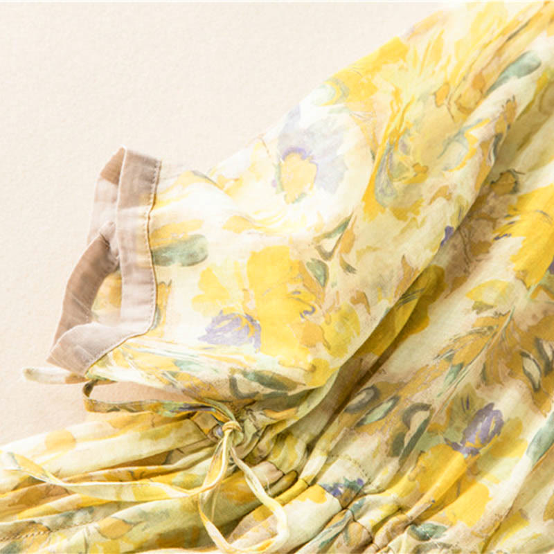 Vestido midi con estampado floral en contraste de color y media manga con bolsillos de Buddha Stones - image 17