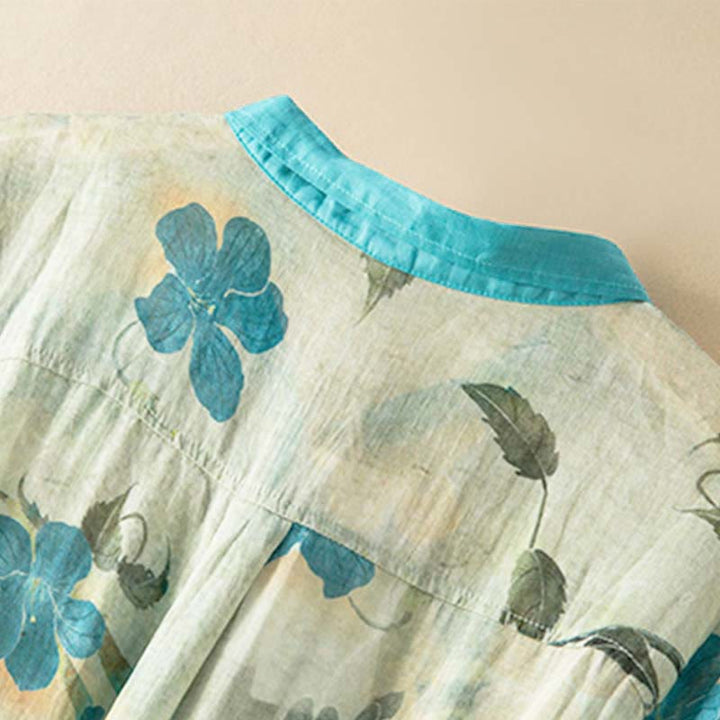 Vestido midi con estampado floral en contraste de color y media manga con bolsillos de Buddha Stones - image 7