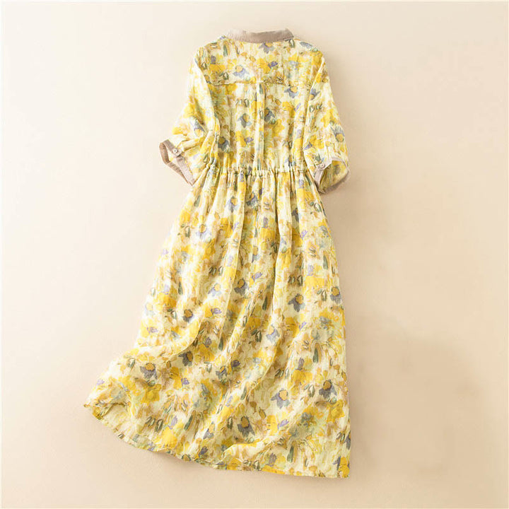 Vestido midi con estampado floral en contraste de color y media manga con bolsillos de Buddha Stones - image 16