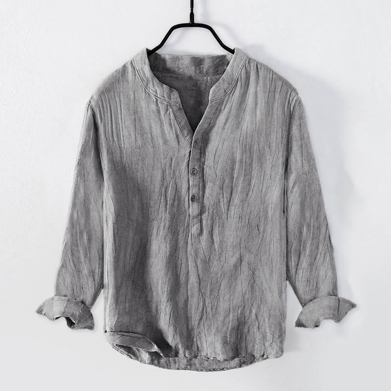 Camisa de manga larga con botones y estampado de Buddha Stones, de algodón y lino, para hombre - Gris - US/UK/AU50, UE60 (5XL) - image 0