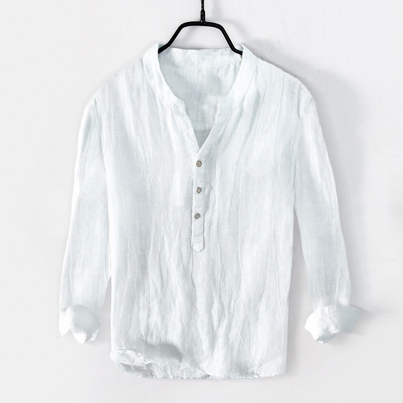 Camisa de manga larga con botones y estampado de Buddha Stones, de algodón y lino, para hombre - Blanco - US/UK/AU50, UE60 (5XL) - image 10