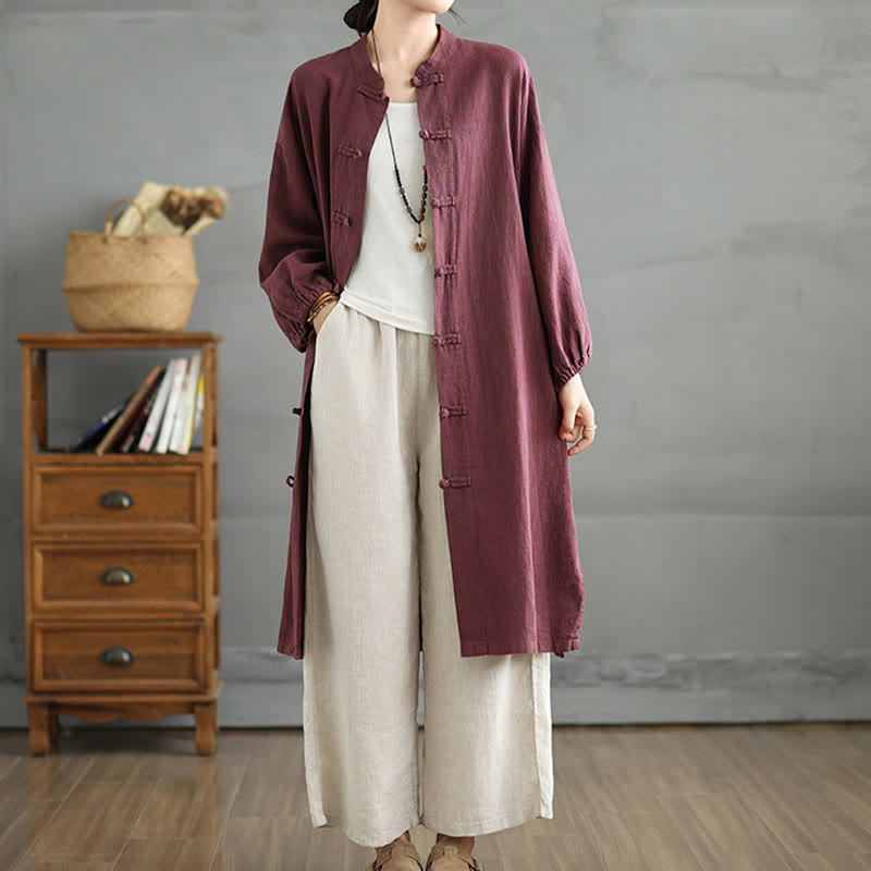 Abrigo informal de mujer con botones de rana y bolsillos, estampado de Buddha Stones. - image 3
