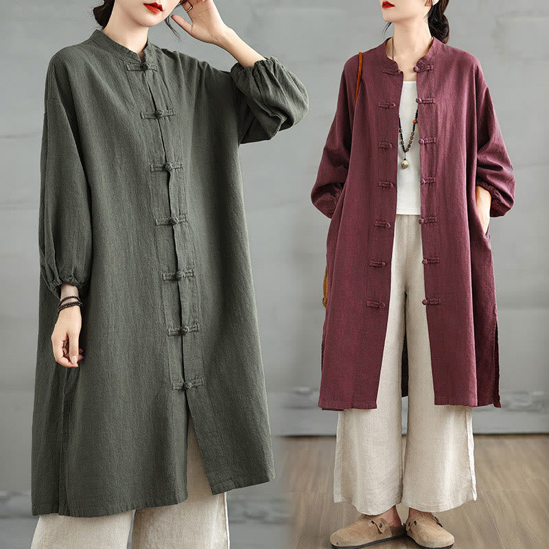 Abrigo informal de mujer con botones de rana y bolsillos, estampado de Buddha Stones. - image 11