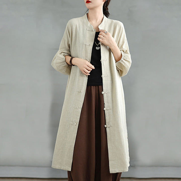 Abrigo informal de mujer con botones de rana y bolsillos, estampado de Buddha Stones. - image 14