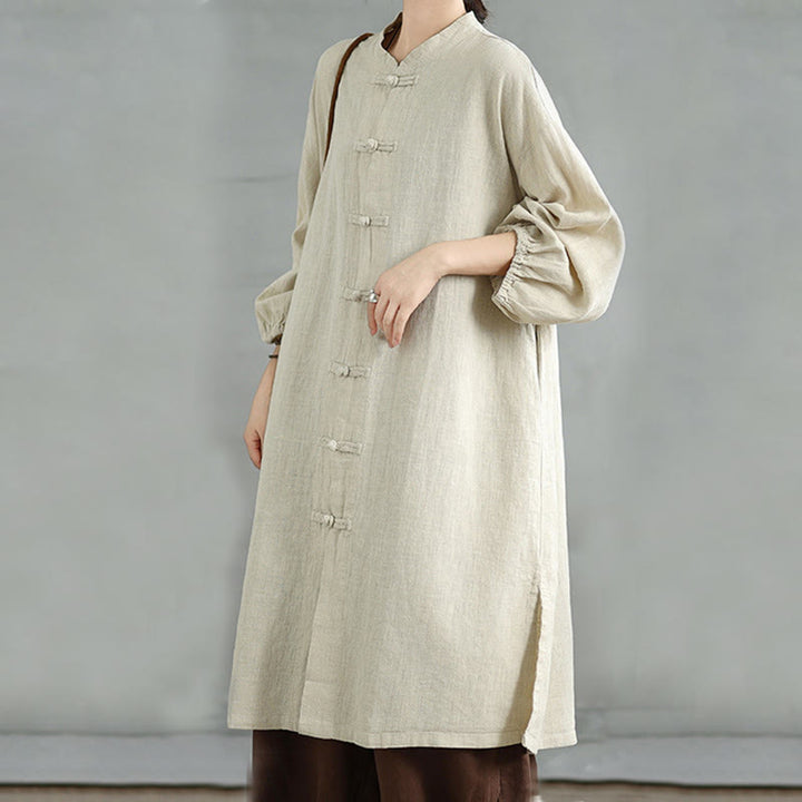 Abrigo informal de mujer con botones de rana y bolsillos, estampado de Buddha Stones. - image 16