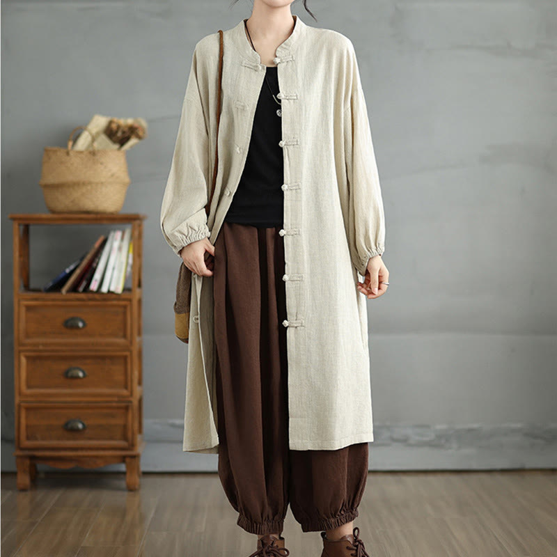 Abrigo informal de mujer con botones de rana y bolsillos, estampado de Buddha Stones. - image 13