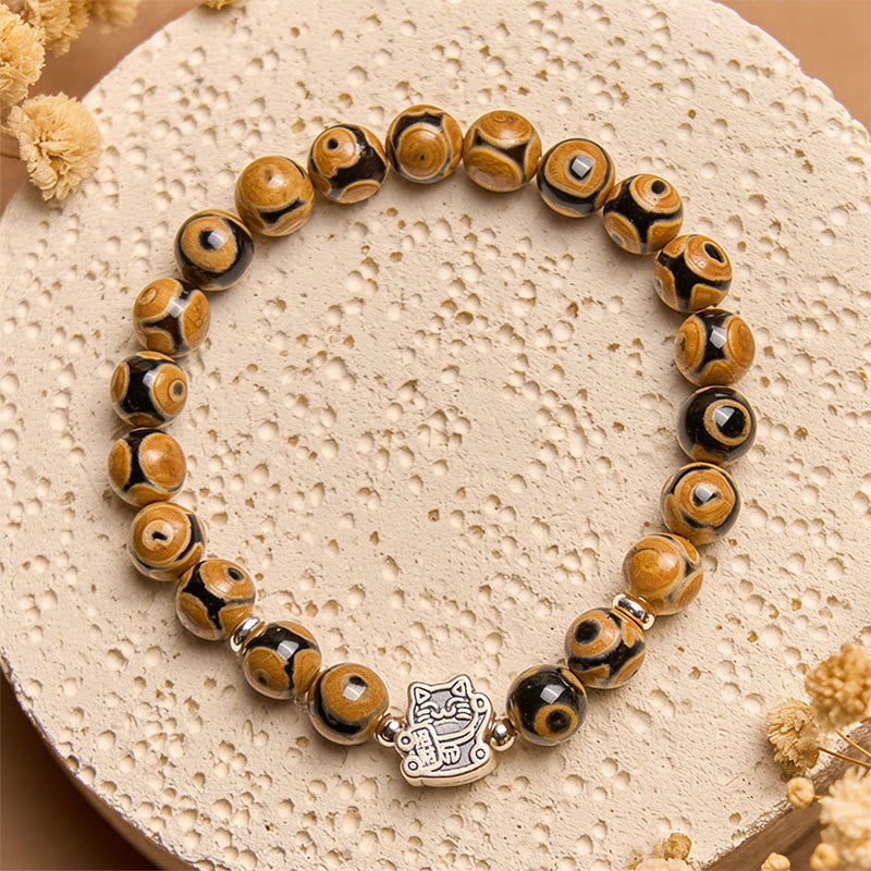 Pulsera de bendiciones con cuentas de piedra de gato atigrado marrón de plata de ley 925 de Buddha Stones - image 2