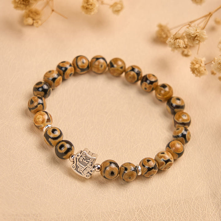 Pulsera de bendiciones con cuentas de piedra de gato atigrado marrón de plata de ley 925 de Buddha Stones - image 3