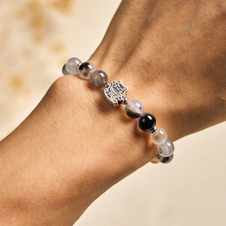 Pulsera de protección de ágata natural con diseño de gato calicó de plata de ley 925 Buddha Stones - image 4