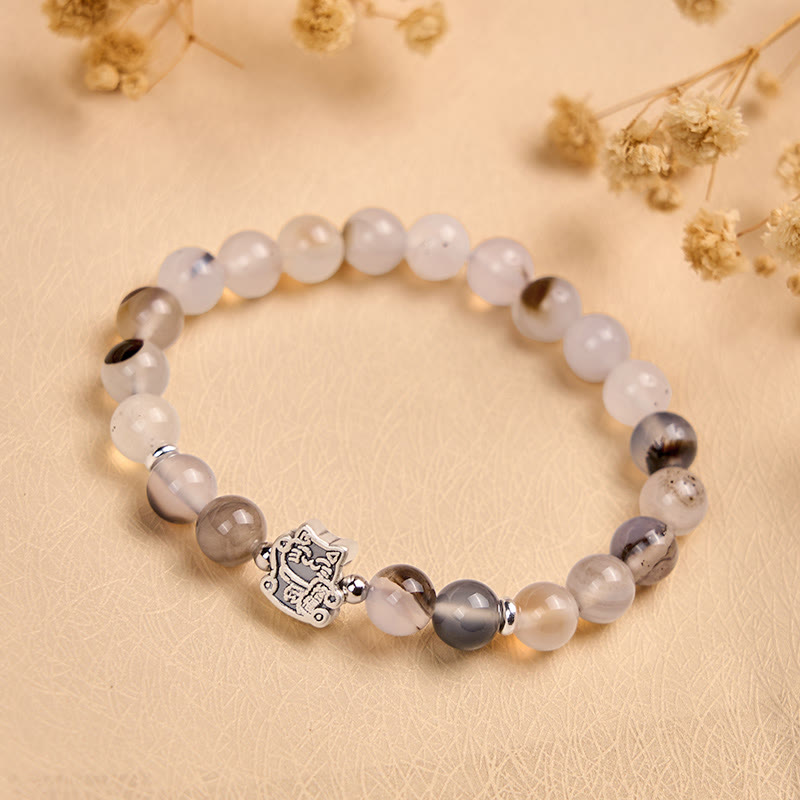 Pulsera de protección de ágata natural con diseño de gato calicó de plata de ley 925 Buddha Stones - image 1