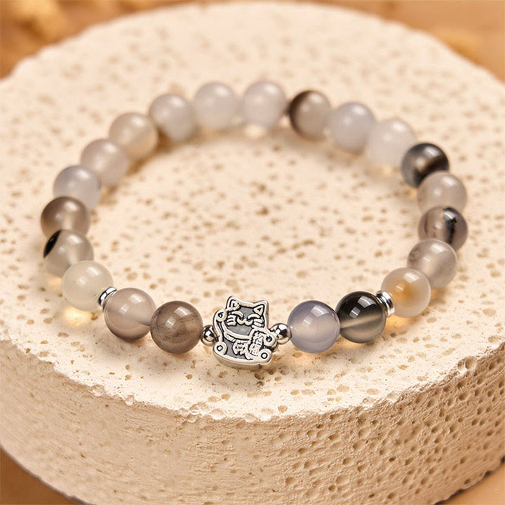 Pulsera de protección de ágata natural con diseño de gato calicó de plata de ley 925 Buddha Stones - image 3
