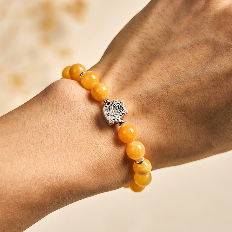 Pulsera de positividad con Buddha Stones en plata de ley 925 con gato atigrado naranja y calcedonia amarilla - image 4