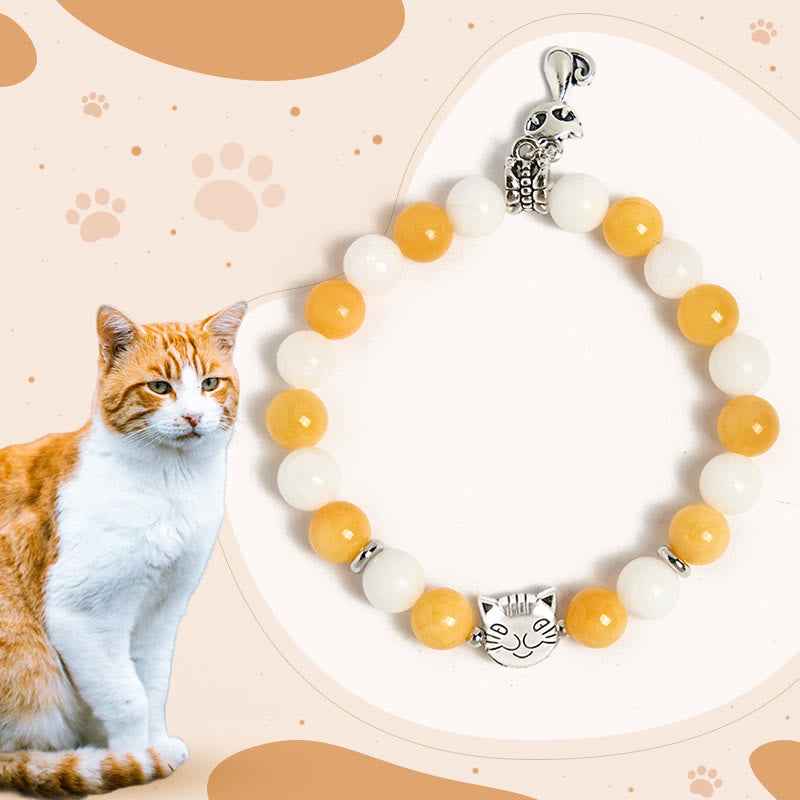 Pulsera de la paz con Buddha Stones, gato atigrado naranja y blanco, calcedonia amarilla y calcedonia blanca - Gato atigrado blanco anaranjado (circunferencia de muñeca: 15-16 cm) - image 0