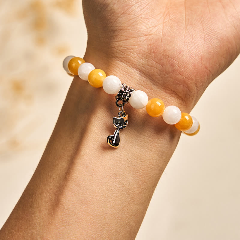 Pulsera de la paz con Buddha Stones, gato atigrado naranja y blanco, calcedonia amarilla y calcedonia blanca - image 4