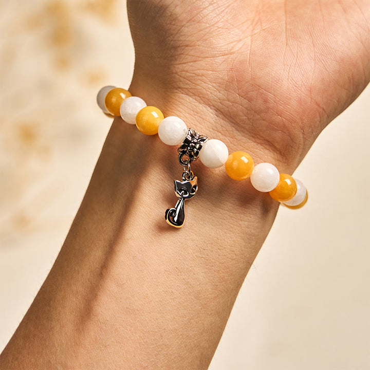 Pulsera de la paz con Buddha Stones, gato atigrado naranja y blanco, calcedonia amarilla y calcedonia blanca - image 4