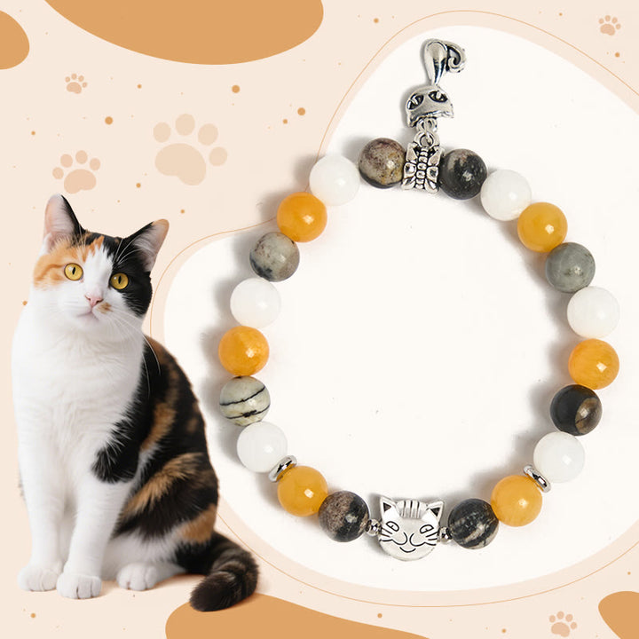 Pulsera curativa con Buddha Stones y gato calicó - Gato calicó (circunferencia de la muñeca: 15-16 cm) - image 0