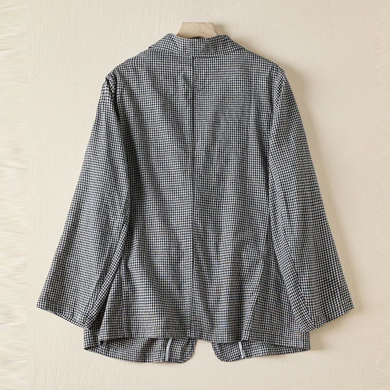Chaqueta de algodón de manga larga con solapa y bolsillos para mujer con estampado a cuadros Buddha Stones Commute - image 1