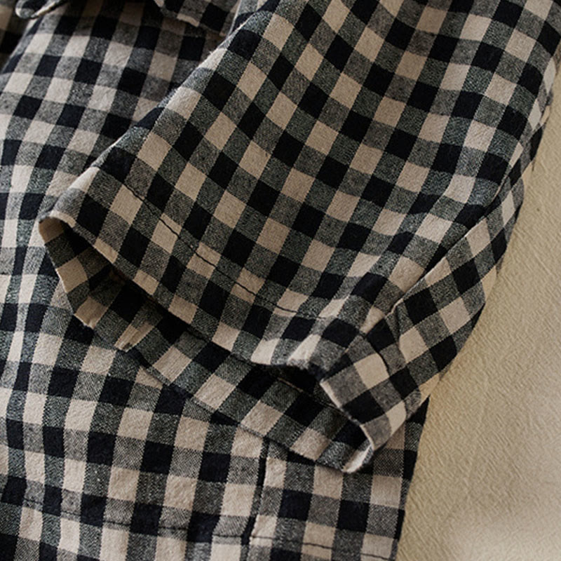 Chaqueta de algodón de manga larga con solapa y bolsillos para mujer con estampado a cuadros Buddha Stones Commute - image 13