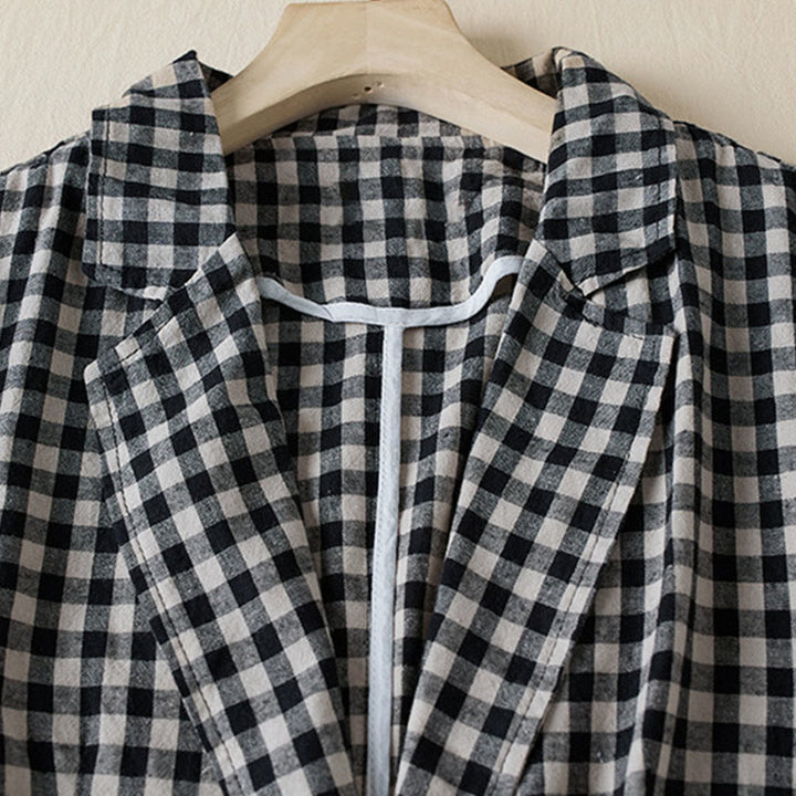 Chaqueta de algodón de manga larga con solapa y bolsillos para mujer con estampado a cuadros Buddha Stones Commute - image 11