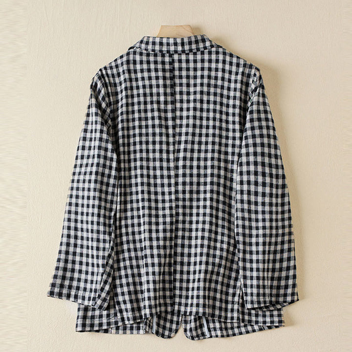 Chaqueta de algodón de manga larga con solapa y bolsillos para mujer con estampado a cuadros Buddha Stones Commute - image 8