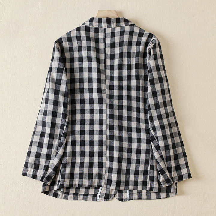 Chaqueta de algodón de manga larga con solapa y bolsillos para mujer con estampado a cuadros Buddha Stones Commute - image 18