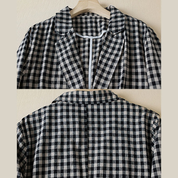 Chaqueta de algodón de manga larga con solapa y bolsillos para mujer con estampado a cuadros Buddha Stones Commute - image 15