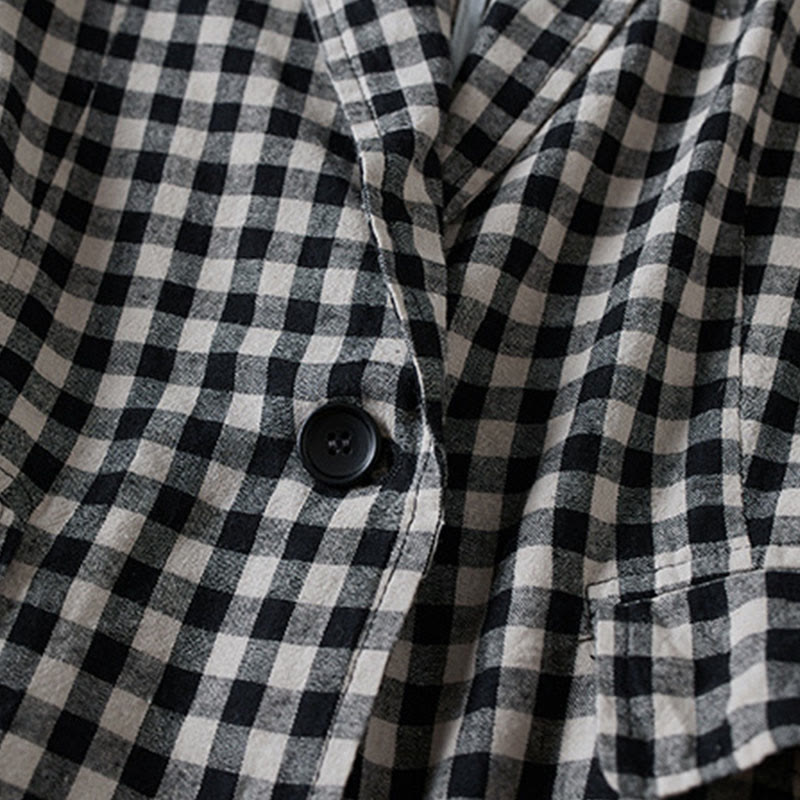Chaqueta de algodón de manga larga con solapa y bolsillos para mujer con estampado a cuadros Buddha Stones Commute - image 9