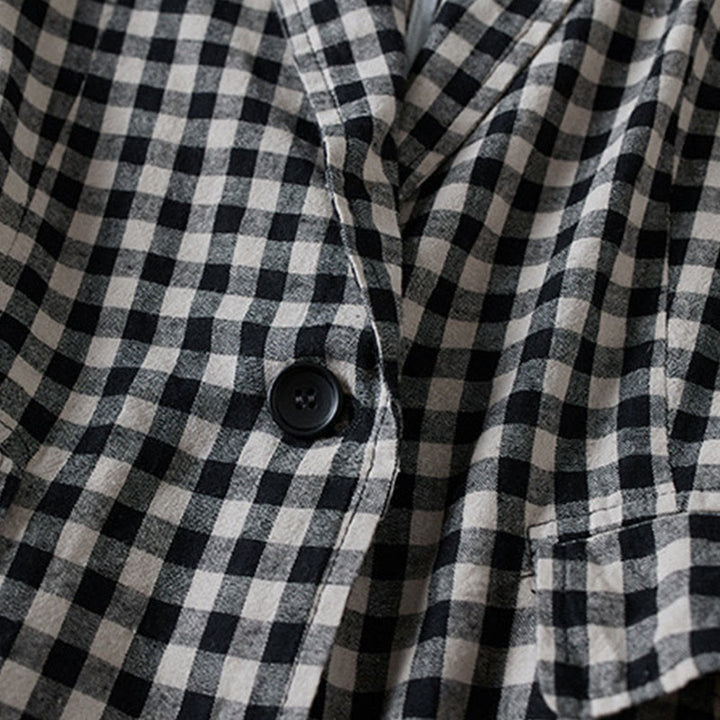 Chaqueta de algodón de manga larga con solapa y bolsillos para mujer con estampado a cuadros Buddha Stones Commute - image 9