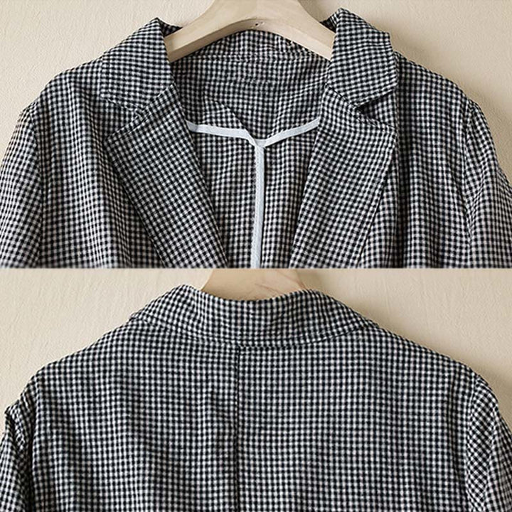 Chaqueta de algodón de manga larga con solapa y bolsillos para mujer con estampado a cuadros Buddha Stones Commute - image 5