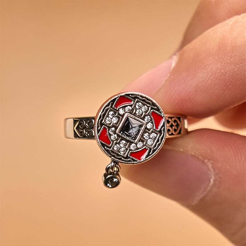 Anillo de riqueza giratorio con rueda de oración de cobre Om Mani Padme Hum y Buddha Stones - image 1