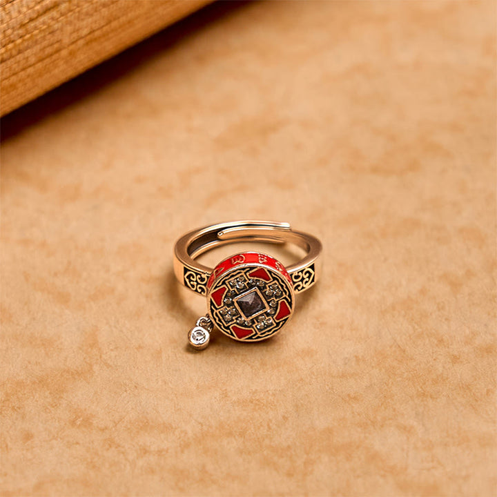Anillo de riqueza giratorio con rueda de oración de cobre Om Mani Padme Hum y Buddha Stones - image 2