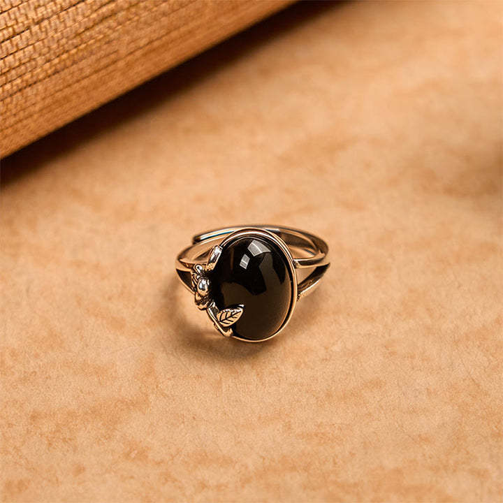 Anillo ajustable de autocuidado con flor de rosa de cobre y Buddha Stones - image 1