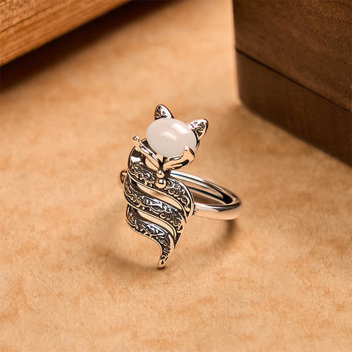 Anillo curativo abierto con cabeza de zorro de cobre y Buddha Stones - Cabeza de zorro de cobre - image 0
