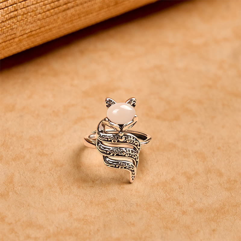 Anillo curativo abierto con cabeza de zorro de cobre y Buddha Stones - image 1