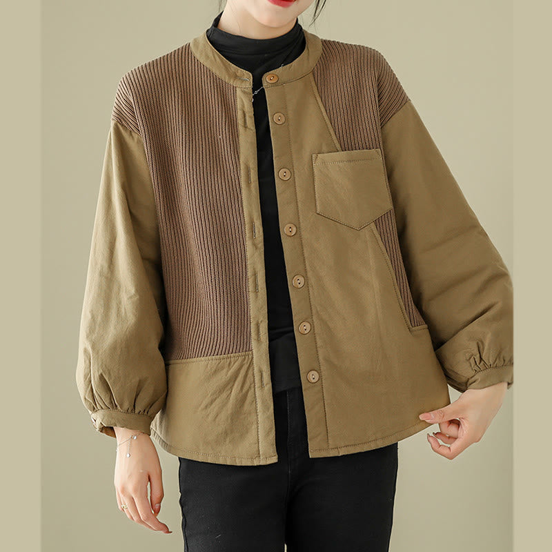 Chaqueta de algodón de manga larga con bolsillo para mujer, diseño de patchwork liso, de Buddha Stones Commute - image 5