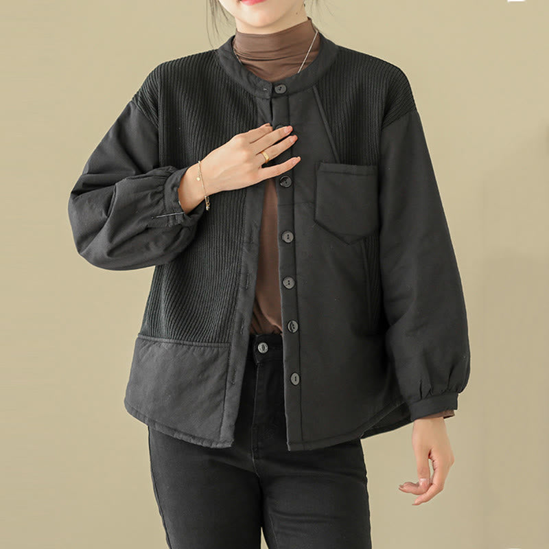 Chaqueta de algodón de manga larga con bolsillo para mujer, diseño de patchwork liso, de Buddha Stones Commute - image 13